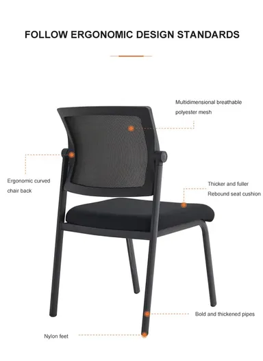 Elegant Desk Chair, Office Chair with Thick Seat Cushion (W50 x D56 x H90)cm - Black