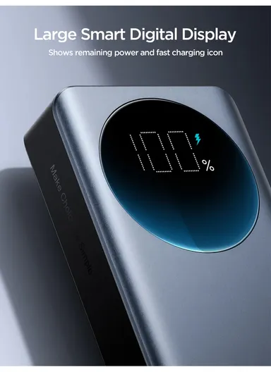 20000mAh 65W Fast Charging Power Bank Digital Display Phone Battery Charger with Type-C Cable - Black
