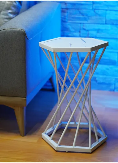 Hexagonal Plant Flower Pot Stand with Wooden Shelf, Plant Holder, Plant Display Rack for Balcony, Home, Offices, Hotels &amp; Decorations (W30 x D34 x H53)cm - White