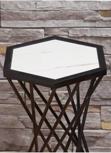 Hexagonal Plant Flower Pot Stand with Wooden Shelf, Plant Holder, Plant Display Rack for Balcony, Home, Offices, Hotels &amp; Decorations  (W30 x D34 x H53)cm - Black