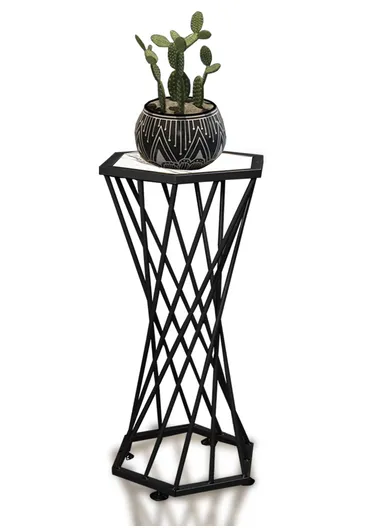 Hexagonal Plant Flower Pot Stand with Wooden Shelf, Plant Holder, Plant Display Rack for Balcony, Home, Offices, Hotels &amp; Decorations  (W30 x D34 x H70)cm - Black