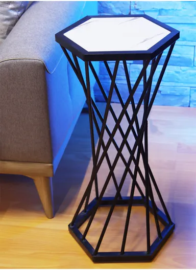 Hexagonal Plant Flower Pot Stand with Wooden Shelf, Plant Holder, Plant Display Rack for Balcony, Home, Offices, Hotels &amp; Decorations  (W30 x D34 x H70)cm - Black