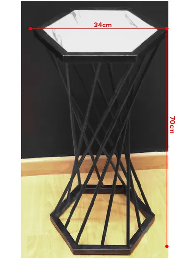 Hexagonal Plant Flower Pot Stand with Wooden Shelf, Plant Holder, Plant Display Rack for Balcony, Home, Offices, Hotels &amp; Decorations  (W30 x D34 x H70)cm - Black