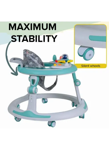 6-18 Month Folding Musical Round Baby Walker With 6-360° Wheels, 3 Height Adjustments, Cushion Seat &amp; Removable Tray (D70 x H50)cm - Pink