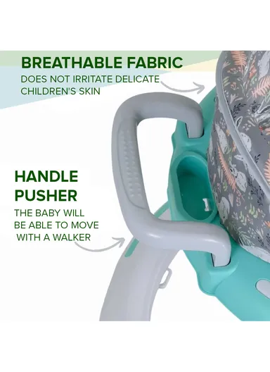 6-18 Month Folding Musical Round Baby Walker With 6-360° Wheels, 3 Height Adjustments, Cushion Seat &amp; Removable Tray (D70 x H50)cm - Pink