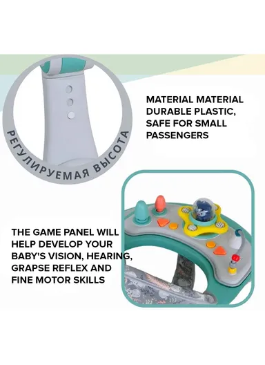 6-18 Month Folding Musical Round Baby Walker With 6-360° Wheels, 3 Height Adjustments, Cushion Seat &amp; Removable Tray (D70 x H50)cm - Pink