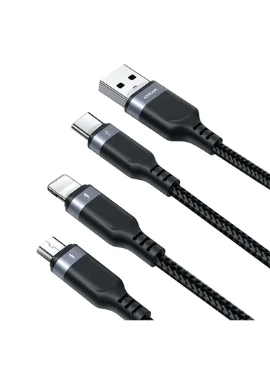 0.3m 3.5A Multi-Use Series 3-in-1 Type-C to Lightning+ Type-C + Micro Data Cable S-A18 - Black