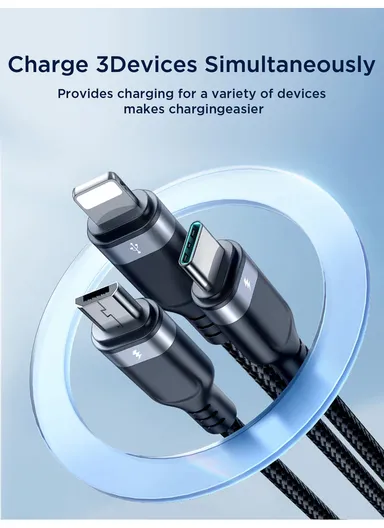 0.3m 3.5A Multi-Use Series 3-in-1 Type-C to Lightning+ Type-C + Micro Data Cable S-A18 - Black