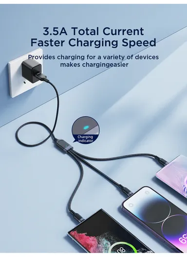 0.3m 3.5A Multi-Use Series 3-in-1 Type-C to Lightning+ Type-C + Micro Data Cable S-A18 - Black