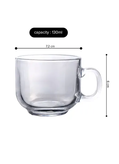 6Pcs 130ml Glass Cups Set With Handle ZBC45 (D7.2 x H6)cm