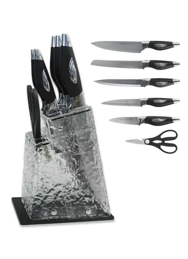 7pcs Kitchen Knife Set With Scissors &amp; Stand - Black
