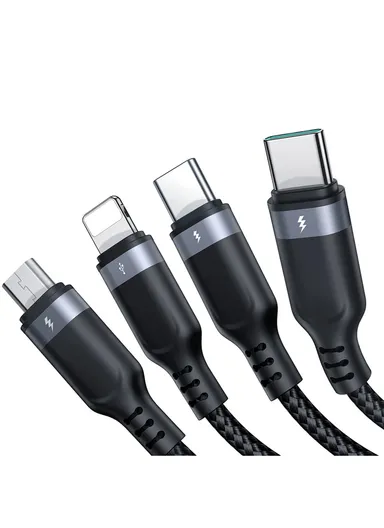 1.2m 3.5A Multi-Use Series 4-in-1 USB-A to Lightning + 2xType-C + Micro Data Cable S-1T4018A18 - Black