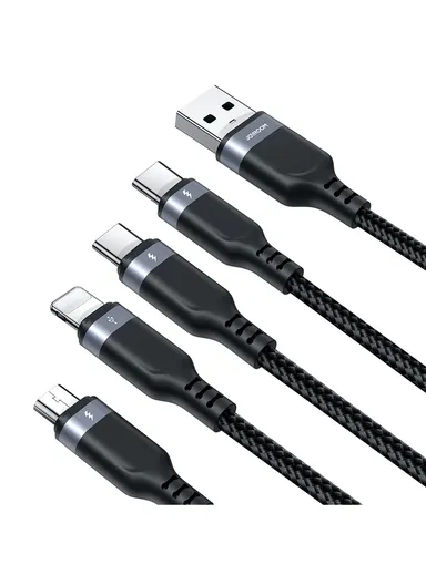 1.2m 3.5A Multi-Use Series 4-in-1 USB-A to Lightning + 2xType-C + Micro Data Cable S-1T4018A18 - Black