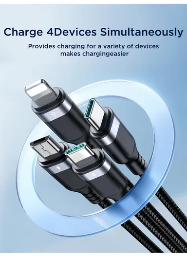 1.2m 3.5A Multi-Use Series 4-in-1 USB-A to Lightning + 2xType-C + Micro Data Cable S-1T4018A18 - Black