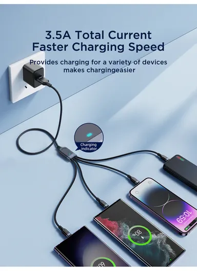 1.2m 3.5A Multi-Use Series 4-in-1 USB-A to Lightning + 2xType-C + Micro Data Cable S-1T4018A18 - Black