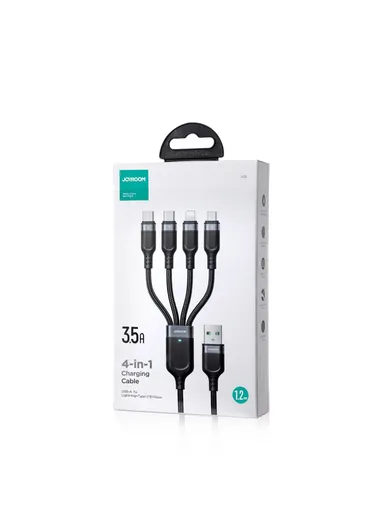 1.2m 3.5A Multi-Use Series 4-in-1 USB-A to Lightning + 2xType-C + Micro Data Cable S-1T4018A18 - Black