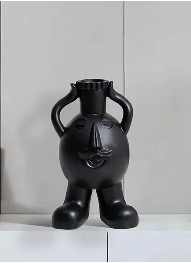 Ceramic Vase, Modern Minimalism Style Clavicle Flower Vessel, For Home Living Room Bedroom Desk Decor BN-243B (W10 x H20)cm - Black