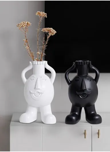 Ceramic Vase, Modern Minimalism Style Clavicle Flower Vessel, For Home Living Room Bedroom Desk Decor BN-243B (W10 x H20)cm - Black