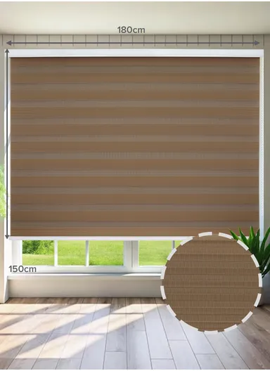 180x150cm Manual Window Blinds, Blackout Polyester Fabric Roller Blinds, Semi Shade Shutter, Light Filtering Roller Shades - Brown
