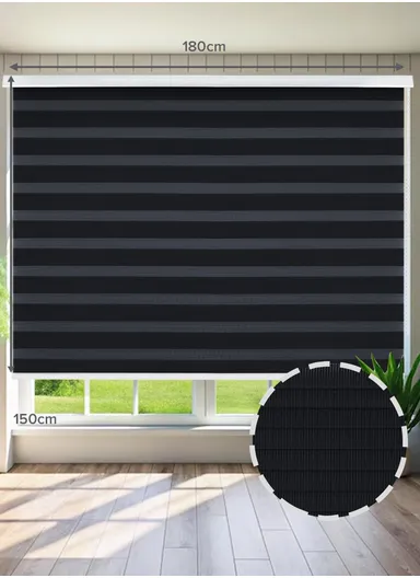 180x150cm Manual Window Blinds, Blackout Polyester Fabric Roller Blinds, Semi Shade Shutter, Light Filtering Roller Shades - Black