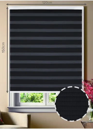 120x150cm Manual Window Blinds, Blackout Polyester Fabric Roller Blinds, Semi Shade Shutter, Light Filtering Roller Shades - Black
