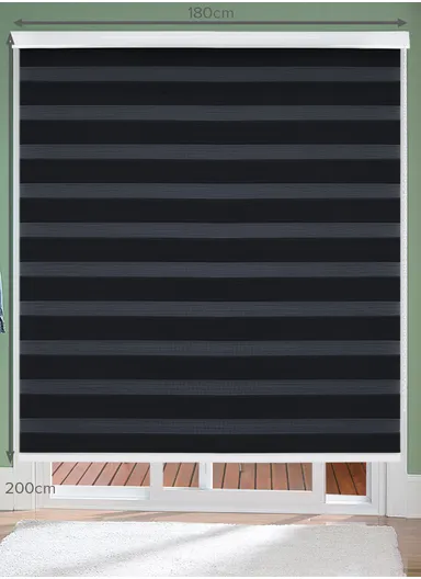 180x200cm Manual Window Blinds, Blackout Polyester Fabric Roller Blinds, Semi Shade Shutter, Light Filtering Roller Shades - Black