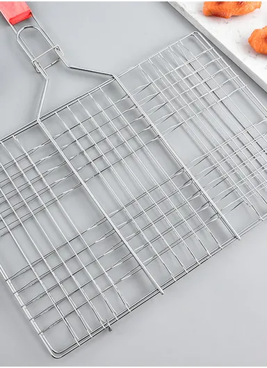 Chromium Plated Barbecue Grill Net Basket With Wooden Handle (40X30X58)cm
