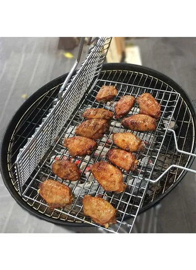 Chromium Plated Barbecue Grill Net Basket With Wooden Handle (40X30X58)cm