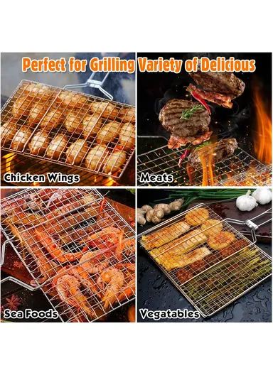 Chromium Plated Barbecue Grill Net Basket With Wooden Handle (40X30X58)cm