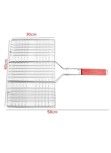 Chromium Plated Barbecue Grill Net Basket With Wooden Handle (40X30X58)cm