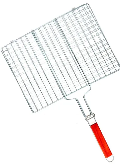 Chromium Plated Barbecue Grill Net Basket With Wooden Handle (40X30X60)cm