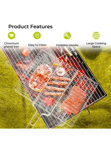 Chromium Plated Barbecue Grill Net Basket With Wooden Handle (40X30X60)cm