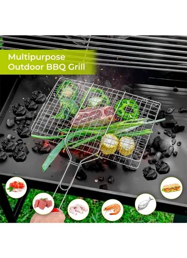 Chromium Plated Barbecue Grill Net Basket With Wooden Handle (40X30X60)cm