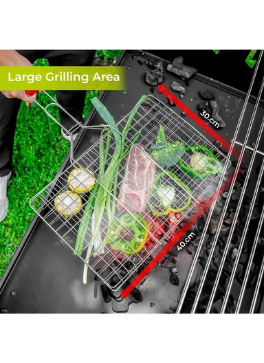 Chromium Plated Barbecue Grill Net Basket With Wooden Handle (40X30X60)cm