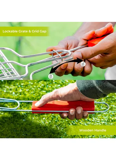 Chromium Plated Barbecue Grill Net Basket With Wooden Handle (40X30X60)cm