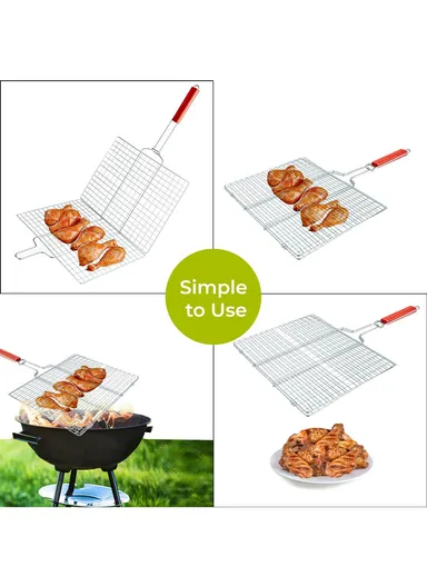 Chromium Plated Barbecue Grill Net Basket With Wooden Handle (40X30X60)cm