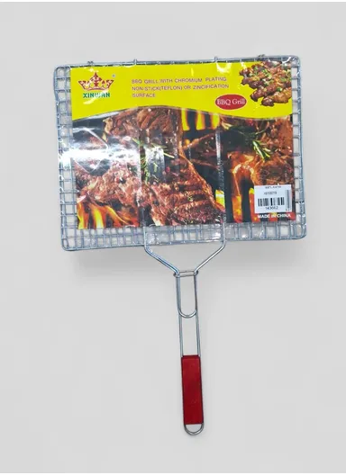 Chromium Plated Barbecue Grill Net Basket With Wooden Handle (40X30X60)cm
