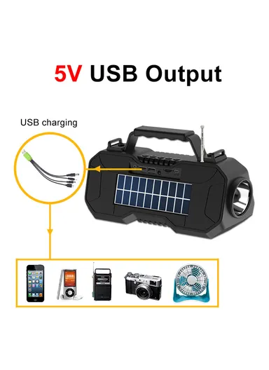 Portable Solar Bluetooth Speaker with FM Radio &amp; LED Flashlight (L25 x W10 x H15)cm