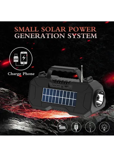 Portable Solar Bluetooth Speaker with FM Radio &amp; LED Flashlight (L25 x W10 x H15)cm