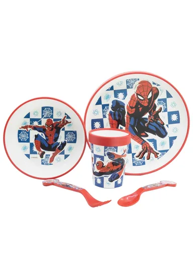Spider-Man Arachnid Grid Non-Slip 5-Piece Bicolor Premium Set, Ideal for Kids' Mealtimes