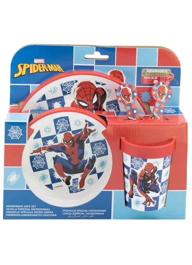 Spider-Man Arachnid Grid Non-Slip 5-Piece Bicolor Premium Set, Ideal for Kids' Mealtimes