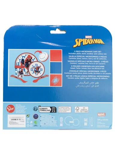 Spider-Man Arachnid Grid Non-Slip 5-Piece Bicolor Premium Set, Ideal for Kids' Mealtimes