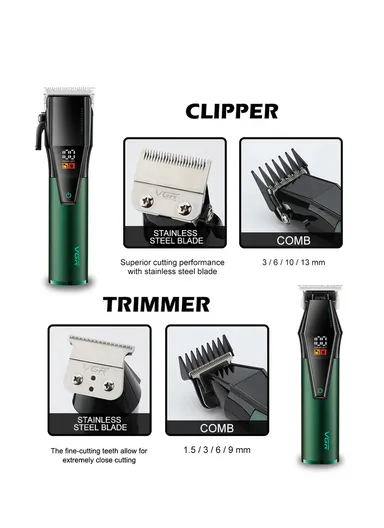 2-in-1 Professional Rechargeable Cordless Clipper &amp; Trimmer Set with LED Display, Trimmer &amp; Clipper with Accessories V-677