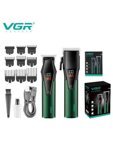 2-in-1 Professional Rechargeable Cordless Clipper &amp; Trimmer Set with LED Display, Trimmer &amp; Clipper with Accessories V-677