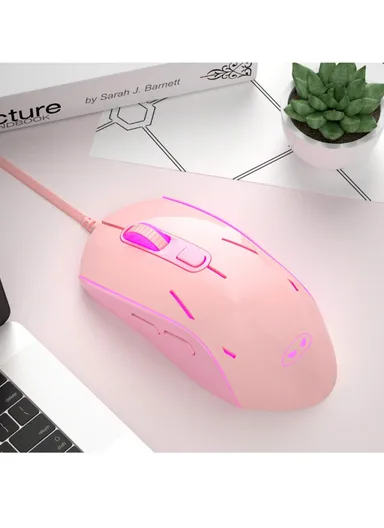 3200 DP 6 Buttons Wired Gaming Mouse with 7-Color Backlit &amp; 6 Adjustable DPI Levels G12 - Pink