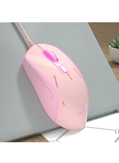 3200 DP 6 Buttons Wired Gaming Mouse with 7-Color Backlit &amp; 6 Adjustable DPI Levels G12 - Pink