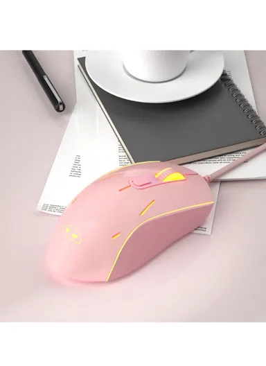3200 DP 6 Buttons Wired Gaming Mouse with 7-Color Backlit &amp; 6 Adjustable DPI Levels G12 - Pink