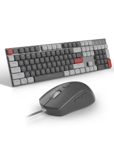 USB Wired Mechanical Keyboard &amp; Mouse Set with 104Keys, Ice Blue Lights &amp; 6 DPI Mouse for Windows &amp; Mac MOON104 