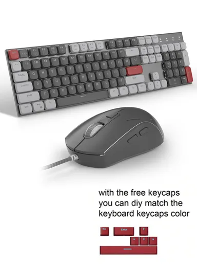 USB Wired Mechanical Keyboard &amp; Mouse Set with 104Keys, Ice Blue Lights &amp; 6 DPI Mouse for Windows &amp; Mac MOON104 