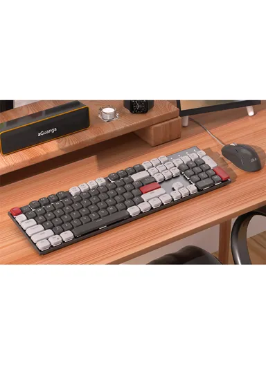 USB Wired Mechanical Keyboard &amp; Mouse Set with 104Keys, Ice Blue Lights &amp; 6 DPI Mouse for Windows &amp; Mac MOON104 